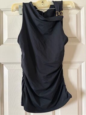 Maeve Black Ruched Top with Gold Buckle